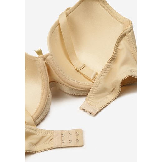 Beżowy Klasyczny Biustonosz z Kokardką i Regulowanymi Ramiączkami Hakkima 100DD born2be.pl wyprzedaż