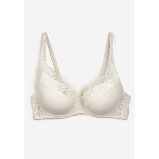 Jasnobeżowy Biustonosz z Regulowanymi Ramiączkami i Koronkowymi Wstawkami 90C wyprzedaż born2be.pl