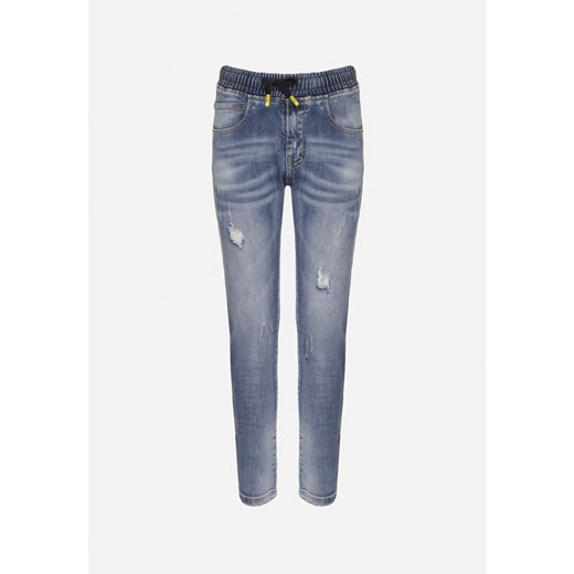 Niebieskie Skinny Jeansy z Gumką w Pasie i Ozdobnymi Przetarciami oraz Dziurami Philliria ze sklepu born2be.pl w kategorii Spodnie dziewczęce - zdjęcie 180048470