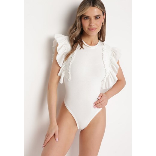 Białe Bawełniane Body z Rękawami z Falbanek Zapinane na Napy Gilines ze sklepu born2be.pl w kategorii Body damskie - zdjęcie 180052852