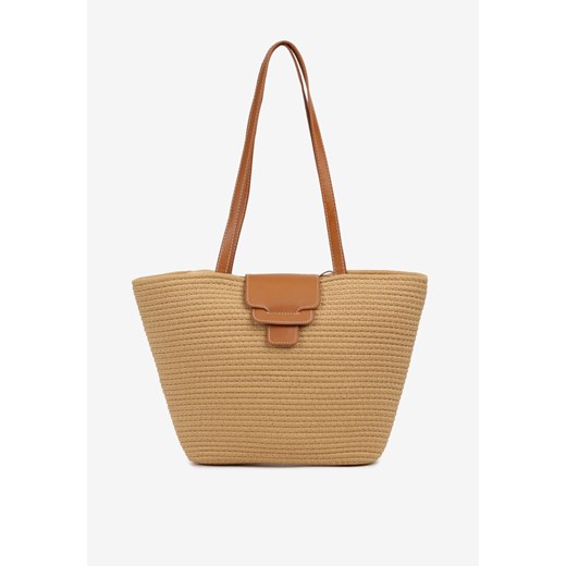 Ciemnobeżowa Torebka Koszyk z Rączkami z Plecionego Sznurka Leollani ze sklepu born2be.pl w kategorii Torby Shopper bag - zdjęcie 180056741
