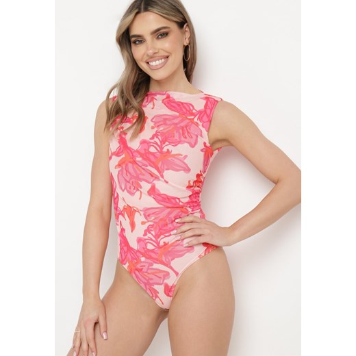 Różowe Siateczkowe Body w Kwiaty Efiliss ze sklepu born2be.pl w kategorii Body damskie - zdjęcie 180060212