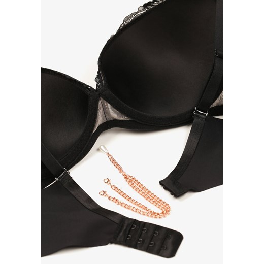 Czarno-Beżowy Biustonosz Push Up z Łańcuszkiem Imitującym Naszyjnik Amarainna 95C promocja born2be.pl