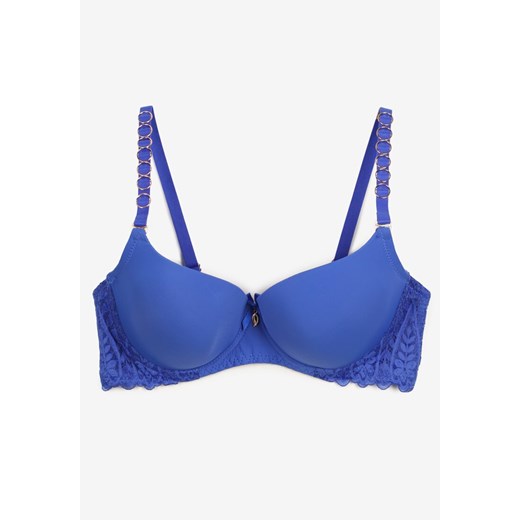 Granatowy Biustonosz Typu Full Cup z Koronką i Usztywnionymi Miseczkami Luetta 85C wyprzedaż born2be.pl