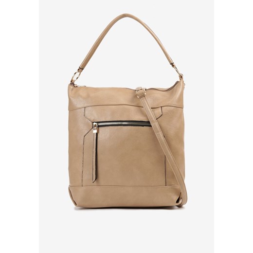 Beżowa Torebka z Rączką Paskiem i Ozdobnym Suwakiem Nerenia ze sklepu born2be.pl w kategorii Torby Shopper bag - zdjęcie 180093874
