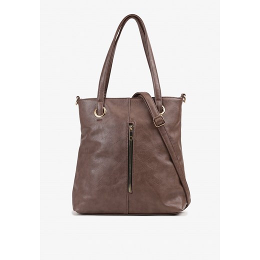 Brązowa Prostokątna Torebka Shopper z Ozdobnym Suwakiem Nevaniaea ze sklepu born2be.pl w kategorii Torby Shopper bag - zdjęcie 180096643