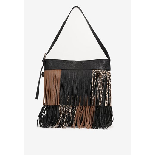 Brązowa Kwadratowa Torebka Listonoszka z Ozdobnymi Frędzlami w Panterkę Ravalanna ze sklepu born2be.pl w kategorii Torby Shopper bag - zdjęcie 180101293