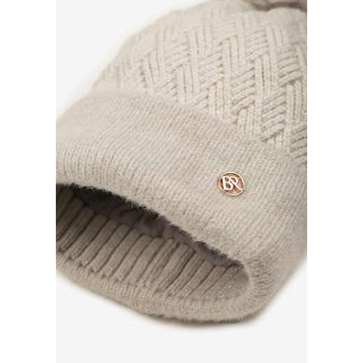 Szara Czapka  z Wiskozą Ozdobiona Futrzanym Pomponem i Metaliczną Nicią Cedige uniwersalny okazyjna cena born2be.pl