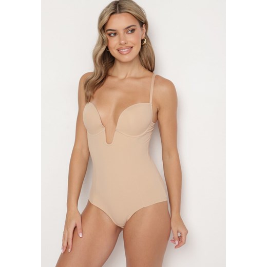 Beżowe Body Modelujące z Usztywnionymi Miseczkami na Regulowanych Ramiączkach Noradia ze sklepu born2be.pl w kategorii Body damskie - zdjęcie 180110683
