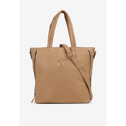 Ciemnobeżowa  Torebka w Stylu Shopperki z Dodatkowym Regulowanym Paskiem Gemeriana ze sklepu born2be.pl w kategorii Torby Shopper bag - zdjęcie 180112122