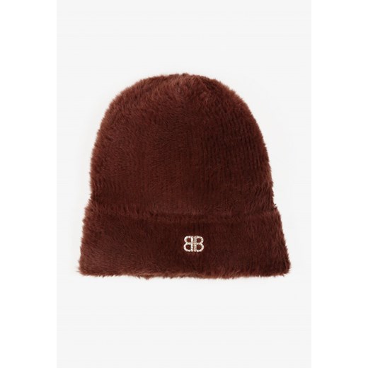 Brązowa Czapka Typu Beanie z Wełną i Wiskozą Ozdobiona Naszywką Borirra ze sklepu born2be.pl w kategorii Czapki zimowe damskie - zdjęcie 180114384