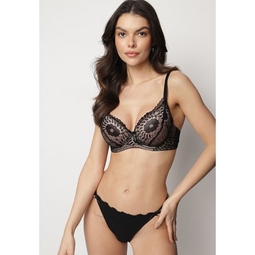 Czarno-Beżowy Biustonosz Typu Full Cup z Ozdobną Koronką Lanithiel 80C okazja born2be.pl