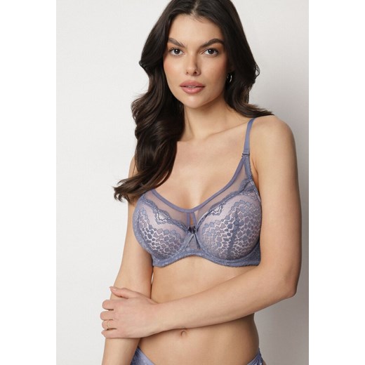 Granatowo-Różowy Biustonosz Full Cup z Ozdobną Koronką Sovgis ze sklepu born2be.pl w kategorii Biustonosze - zdjęcie 180132294