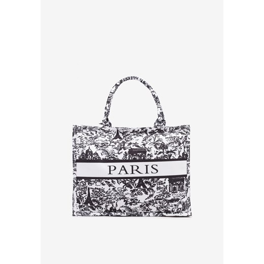 Czarna Torebka Shopper Ozdobiona Napisem Aliravi ze sklepu born2be.pl w kategorii Torby Shopper bag - zdjęcie 180151181
