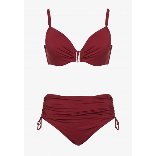 Czerwone Bikini Biustonosz z Marszczeniem i Majtki Figi ze Ściągaczami Kinevia 54 wyprzedaż born2be.pl