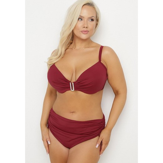 Czerwone Bikini Biustonosz z Marszczeniem i Majtki Figi ze Ściągaczami Kinevia 50 okazja born2be.pl