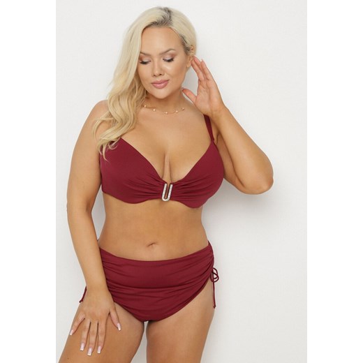 Czerwone Bikini Biustonosz z Marszczeniem i Majtki Figi ze Ściągaczami Kinevia 48 okazja born2be.pl