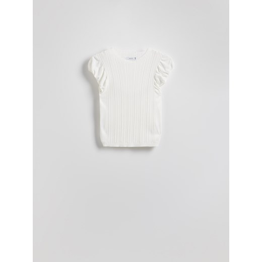 Reserved - Bluzka z ozdobnym rękawem - kremowy Reserved S Reserved