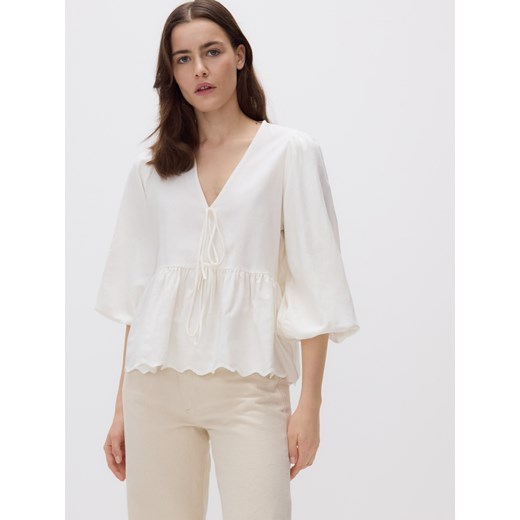 Reserved - Bluzka z dodatkiem lnu - biały Reserved XXL Reserved