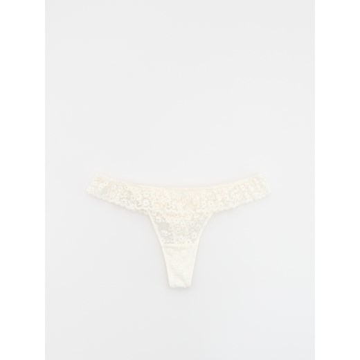 Reserved - Koronkowe majtki typu stringi - złamana biel Reserved L Reserved