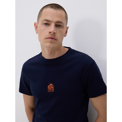 Reserved - T-shirt slim z nadrukiem - granatowy Reserved L Reserved