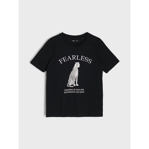 Sinsay - Bawełniana koszulka z nadrukiem - czarny Sinsay XXS Sinsay