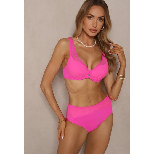 Fuksjowe Bikini z Siateczkowymi Zdobieniami Biustonosz i Majtki Typu Figi Linelissa ze sklepu renee.pl w kategorii Stroje kąpielowe - zdjęcie 180168584