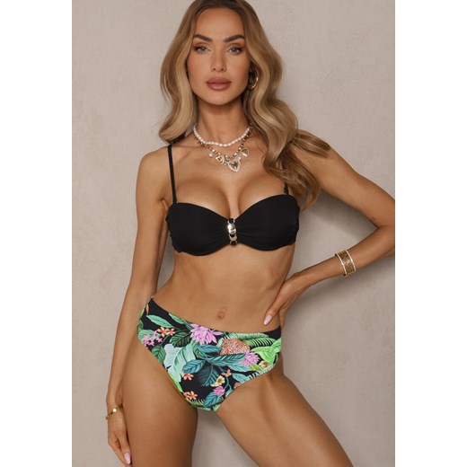 Czarno-Zielone Bikini Majtki Figi i Biustonosz z Metalicznymi Aplikacjami Natorea ze sklepu renee.pl w kategorii Stroje kąpielowe - zdjęcie 180168614