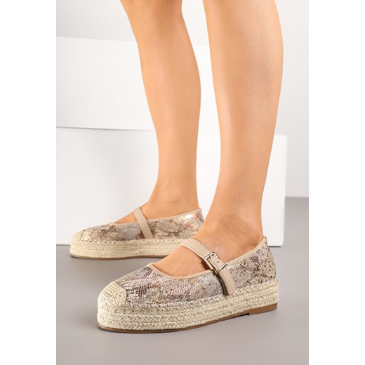 Beżowe Wężowe Espadryle z Plecionką i Paskiem Fevolise ze sklepu renee.pl w kategorii Espadryle damskie - zdjęcie 180171844