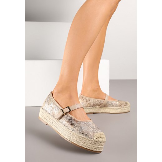 Beżowe Wężowe Espadryle Ozdobione Paskiem i Plecionką Fevandre ze sklepu born2be.pl w kategorii Espadryle damskie - zdjęcie 180172634