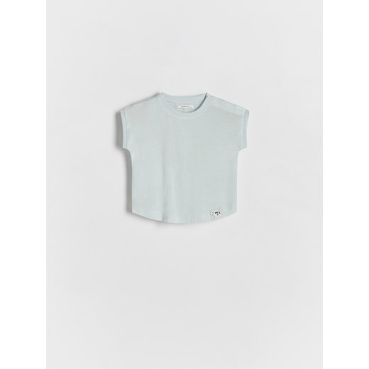 Reserved - T-shirt z lnem - jasnoniebieski Reserved 74 (6-9 m.) okazyjna cena Reserved