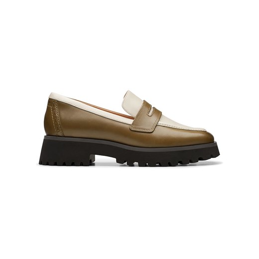 Clarks Skórzane mokasyny &quot;Stayso Edge&quot; w kolorze oliwkowo-kremowym ze sklepu Limango Polska w kategorii Mokasyny damskie - zdjęcie 180177831