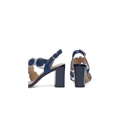 Granatowe sandały damskie Lasocki eleganckie z klamrą na obcasie 