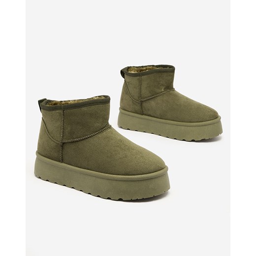 Royalfashion Zielone buty śniegowce damskie na platformie Ersinella ze sklepu royalfashion.pl w kategorii Śniegowce damskie - zdjęcie 180180082