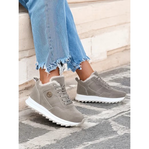 Royalfashion Szare buty sportowe damskie z ociepleniem Lahho ze sklepu royalfashion.pl w kategorii Buty sportowe damskie - zdjęcie 180180460