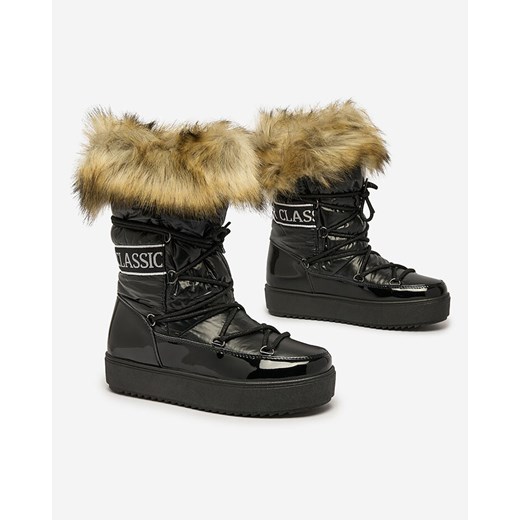 Royalfashion Czarne wsuwane botki a'la śniegowce damskie Gomllo ze sklepu royalfashion.pl w kategorii Śniegowce damskie - zdjęcie 180183001