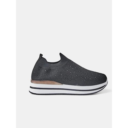 Royalfashion Wsuwane damskie materiałowe buty sportowe z cyrkoniami Adeq Royalfashion.pl 39 promocja royalfashion.pl