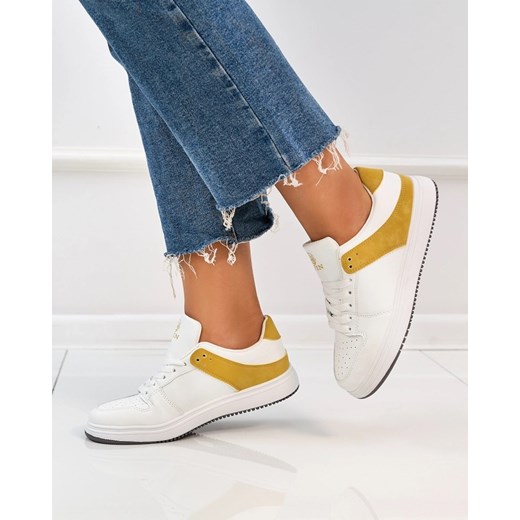 Royalfashion Biało- musztardowe damskie buty sportowe Elevace ze sklepu royalfashion.pl w kategorii Trampki damskie - zdjęcie 180194072