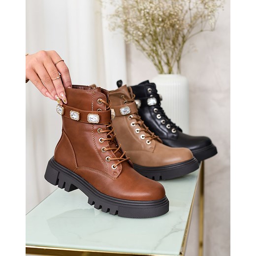 Royalfashion Brązowe damskie botki workery na płaskim obcasie Futiti ze sklepu royalfashion.pl w kategorii Workery damskie - zdjęcie 180197142