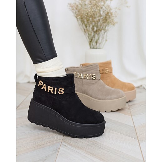 Royalfashion Czarne damskie buty a'la śniegowce z ozdobą Parisela ze sklepu royalfashion.pl w kategorii Śniegowce damskie - zdjęcie 180204050