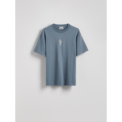 Reserved - T-shirt relaxed z haftem - morski Reserved XL Reserved