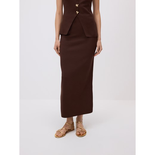 Reserved - Spódnica maxi z rozcięciem - ciemnobrązowy ze sklepu Reserved w kategorii Spódnice - zdjęcie 180205884