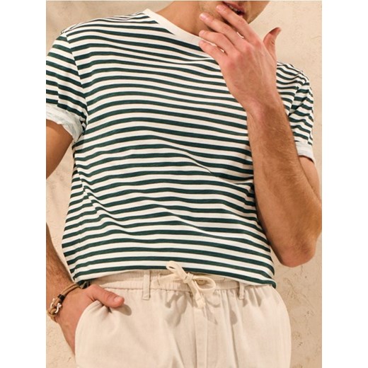 Sinsay - Koszulka w paski z drobnym ozdobnym haftem - zielony ze sklepu Sinsay w kategorii T-shirty męskie - zdjęcie 180206840