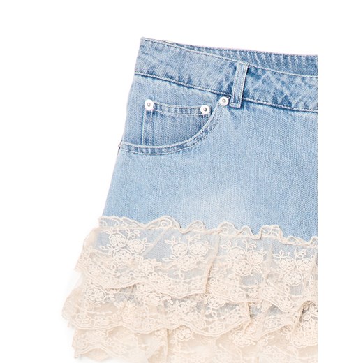 Cropp - Jeansowa spódniczka mini z koronką - niebieski Cropp XL Cropp