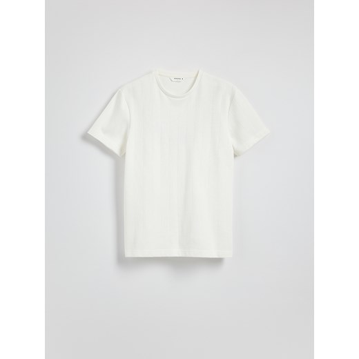 Reserved - T-shirt regular ze strukturalnej dzianiny - złamana biel Reserved XXL Reserved