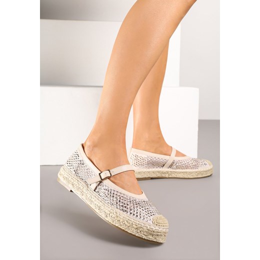 Beżowe Espadryle Ozdobione Plecionką i Ażurową Cholewką Rinelona ze sklepu renee.pl w kategorii Espadryle damskie - zdjęcie 180213803