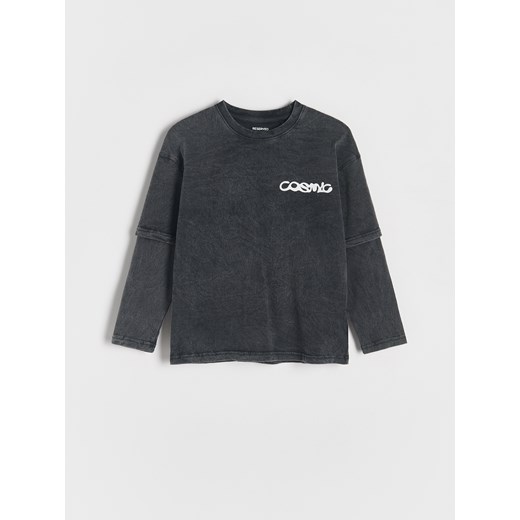 Reserved - Bawełniany longsleeve z nadrukiem - czarny ze sklepu Reserved w kategorii T-shirty chłopięce - zdjęcie 180214953