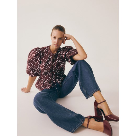 Reserved - Bluzka z wiązaniem z przodu - ciemnofioletowy Reserved XL Reserved okazja