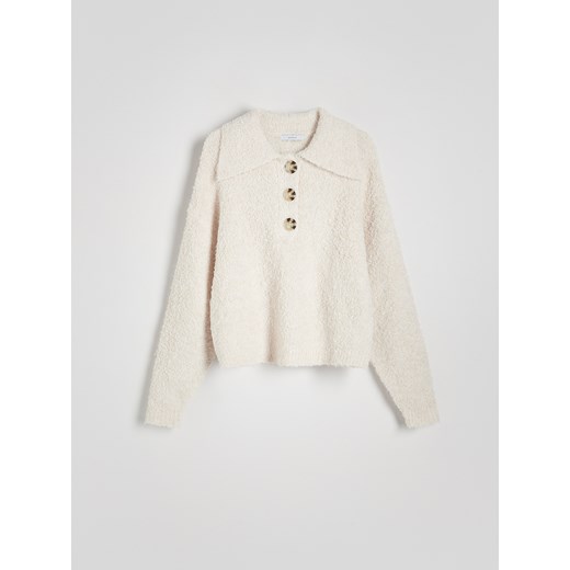 Reserved - Miękki sweter z kołnierzem - kremowy Reserved S okazyjna cena Reserved