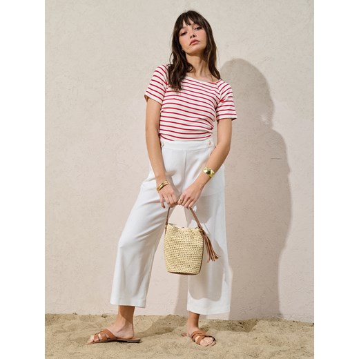 Sinsay - Spodnie z wiskozą i domieszką lnu - kremowy Sinsay L Sinsay